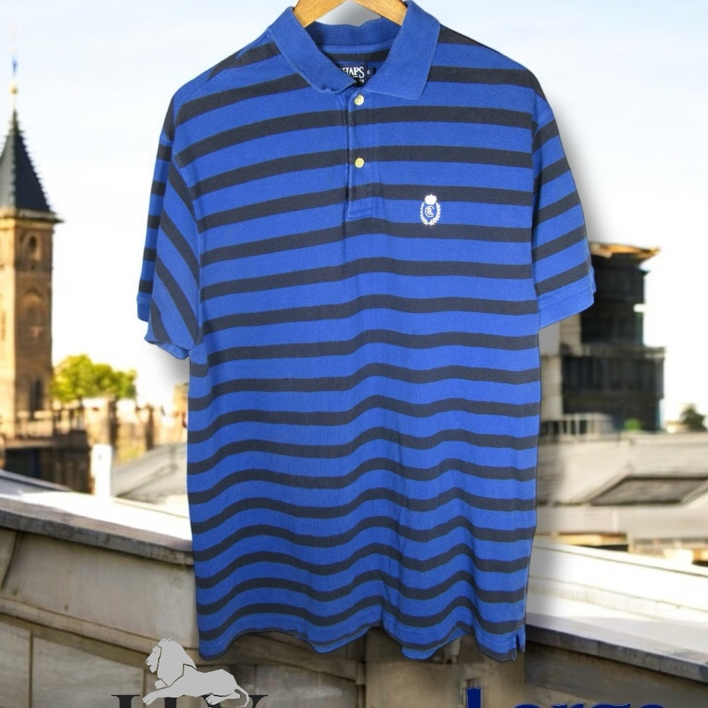 Vintage Chaps Ralph Lauren Men's Blue Striped Polo Shirt